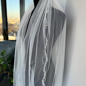 Veil beaded veil wedding veil with beads chapel length veil cathedral veil wedding long bridal veil embroidery floor veil sequins veil