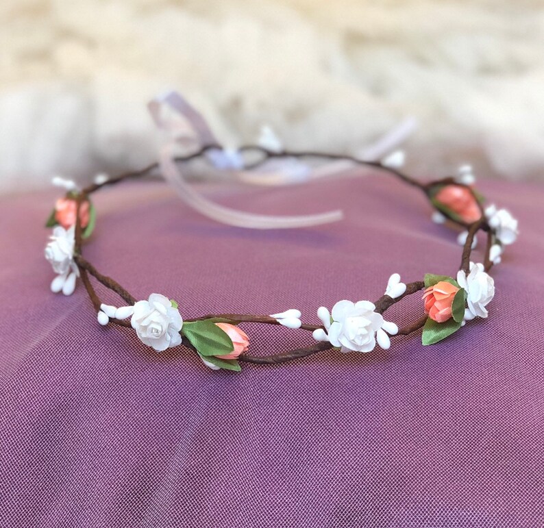 Peach white flower crown wedding hair piece baby crown flower girl crown bridal flower crown adult bridesmaid crown bridal floral headpiece