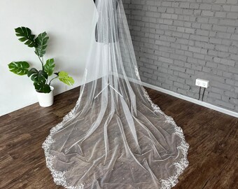 Pearl veil wedding lace veil wedding lace veil pearls veil pearl bridal veil with pearl veil leaf flowers veil cathedral chapel veil short