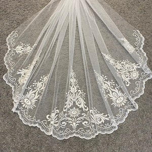 Wedding veil lace edge bridal veil 1 tier veil tulle veil wedding cathedral long veil royal one tier chapel length fingertip veil short