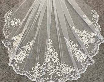 Wedding veil lace edge bridal veil 1 tier veil tulle veil wedding cathedral long veil royal one tier chapel length fingertip veil short