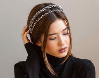 Jeweled Headband for Women Black Tiara Wedding Hair  display picture 3