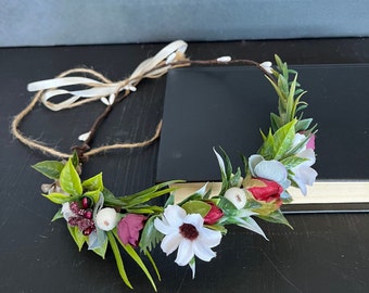 Flower crown wedding floral crown white wedding headband flower circlet bridal flower crown wedding hair wreath flower girl crown headpiece