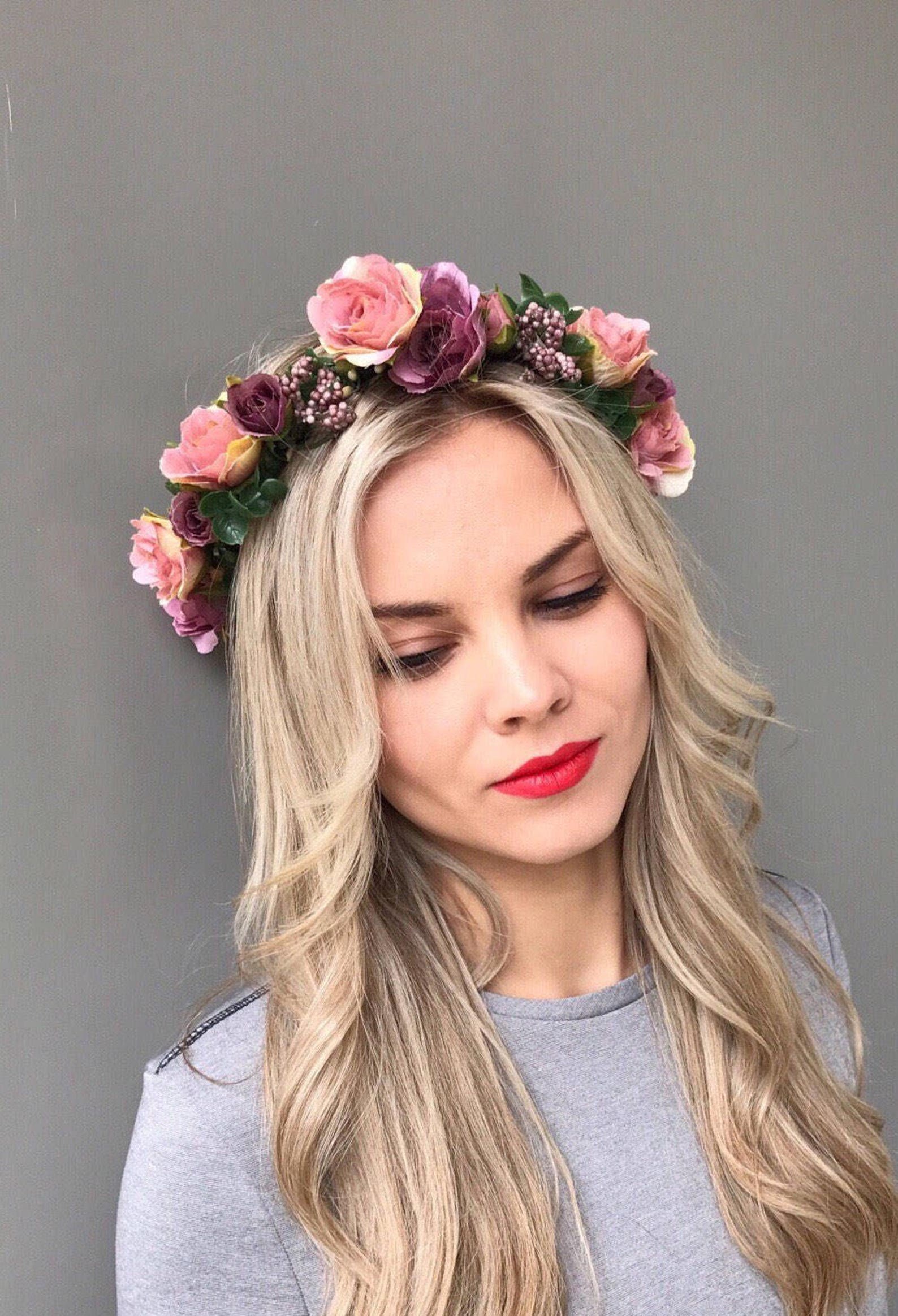 Purple Flower Crown Wedding Flower Crown Flower Headband Head Etsy