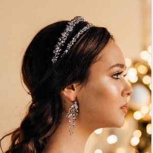 Silver beaded headbands for women wedding hair accessories jeweled headbands silver tiara baroque headband  bridal headpiece double tiaras