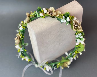 Green flower crown wedding floral crown wedding flower crown adult bridal flower crown flower head wreath flower headband boho wedding halo