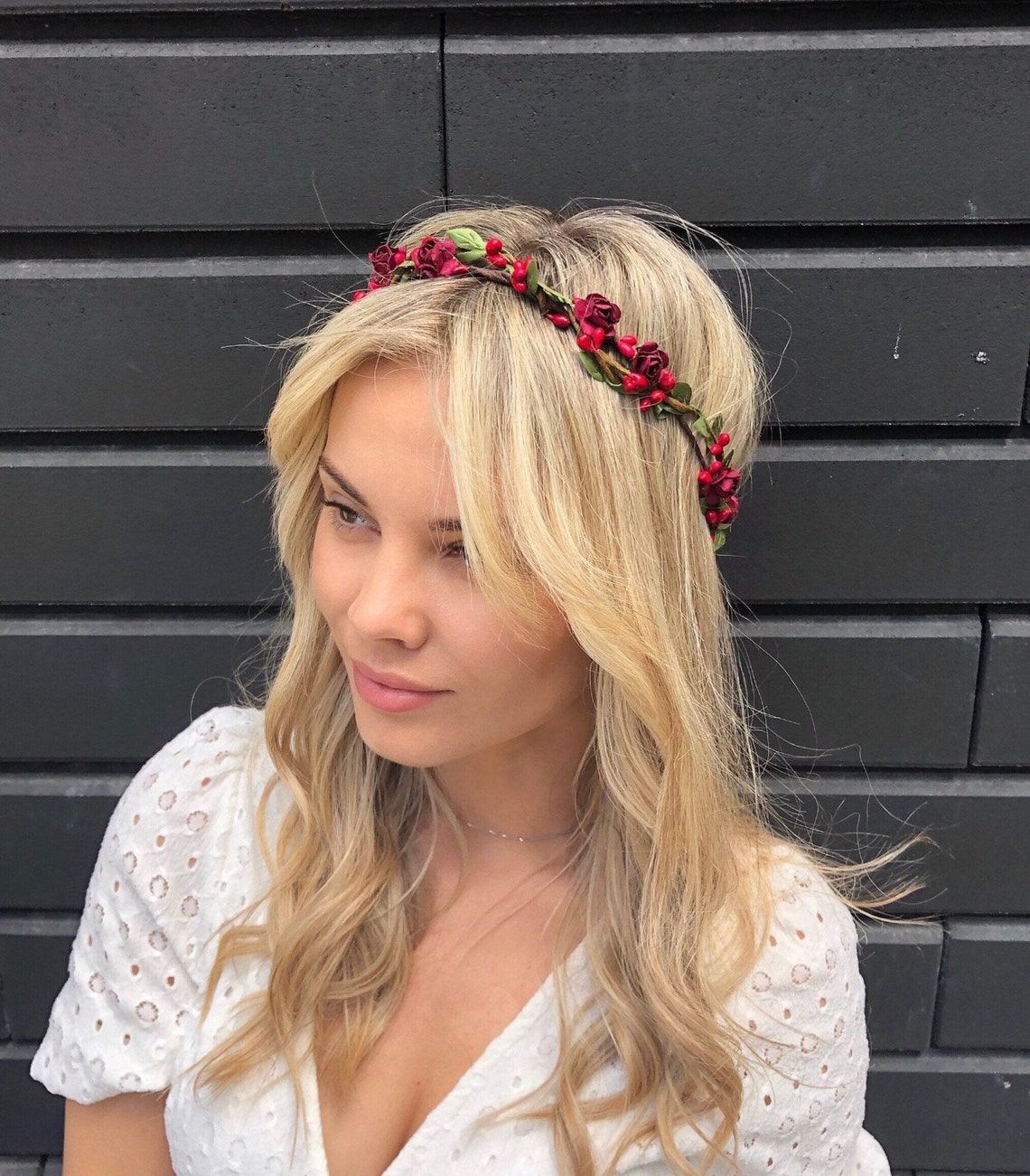 Burgundy Flower Crown Bridesmaid Floral Crown Bridal Flower Etsy