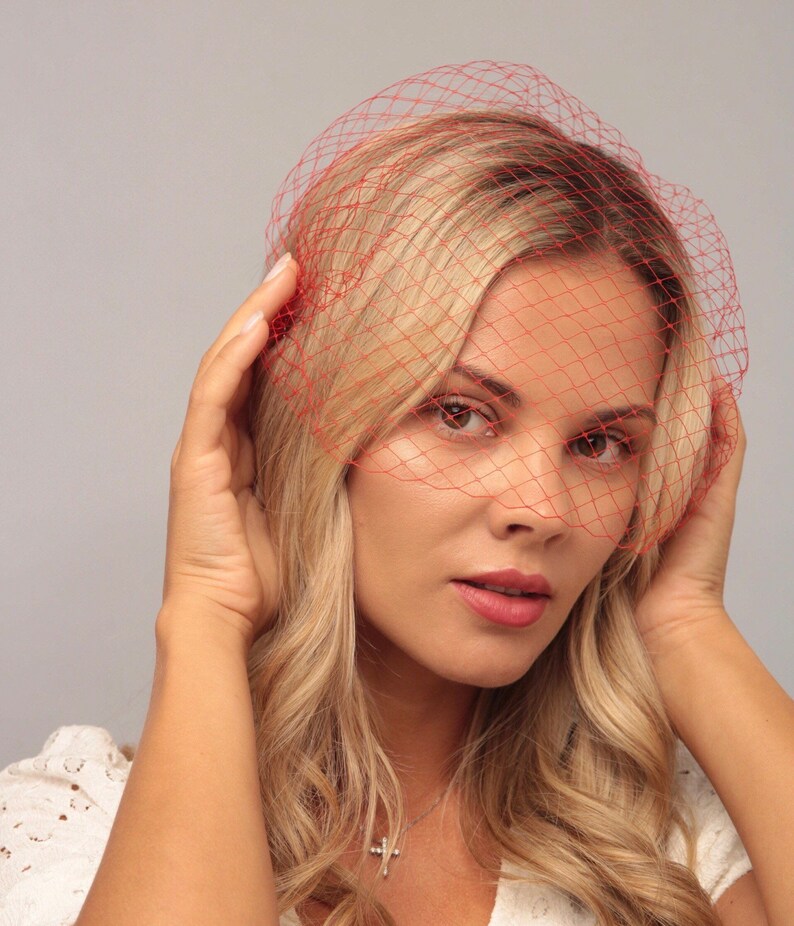 Red birdcage veil wedding veil cage veil red hair piece bird Etsy