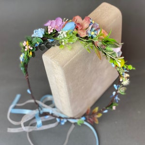 Flower crown colored wedding floral crown blue circlet crown bridal flower headpiece wedding flower crown flower girl crown floral headband