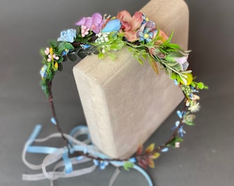 Blue Floral Wedding Crown, Flower Girl Headpiece