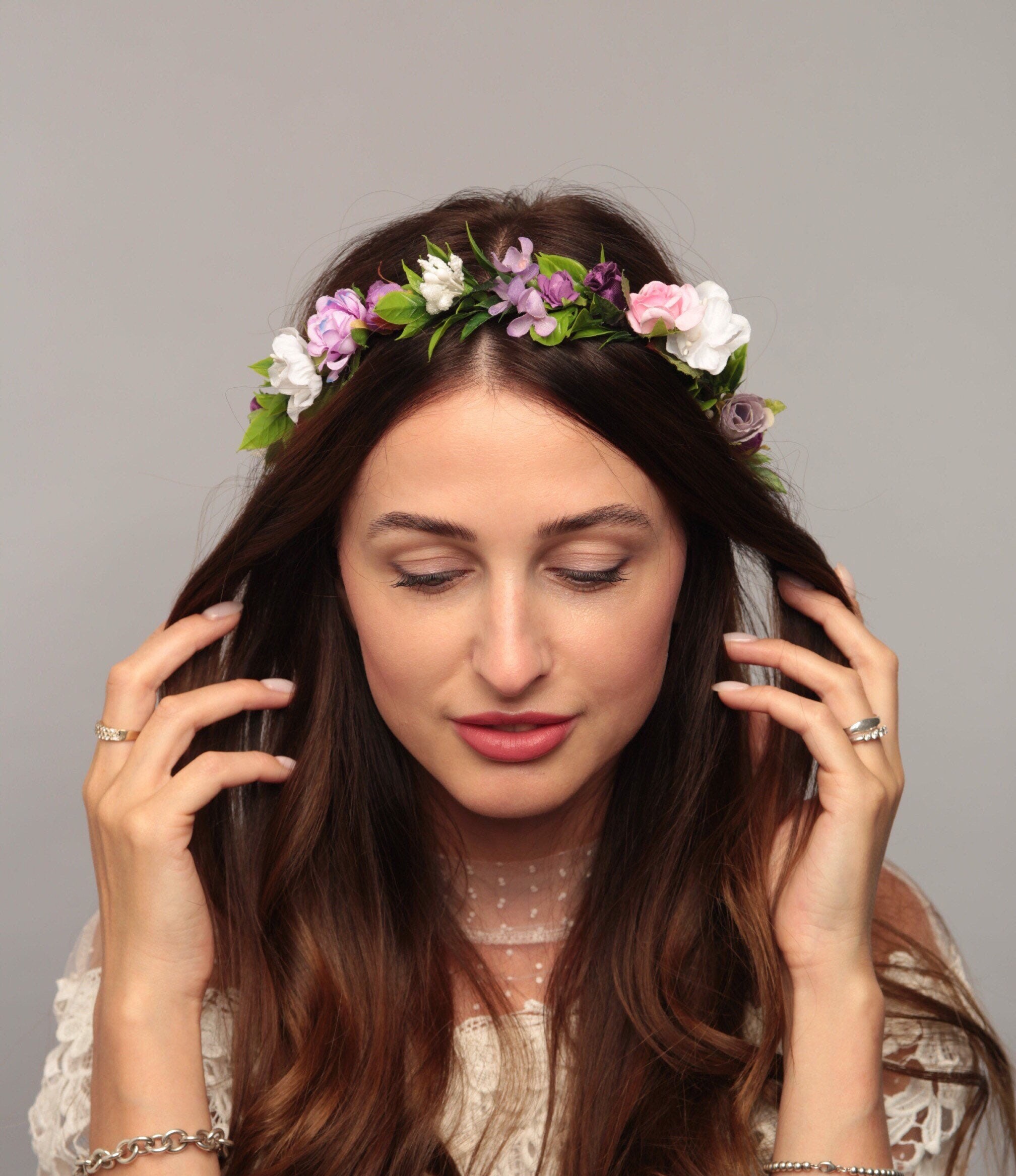 White Purple Flower Crown Wedding Flower Crown Bridal Flower Etsy