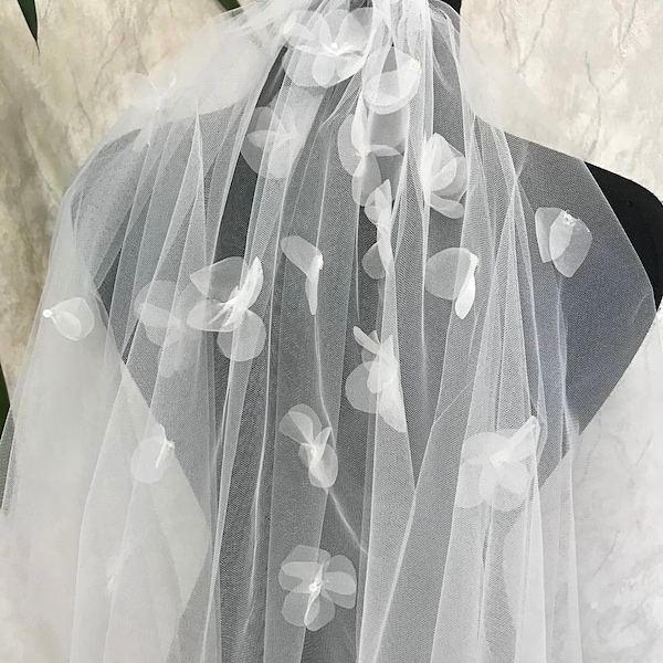 Veil flowers wedding veil cathedral veil flower veil floral veil fingertip veil bridal veil 3d floral embroidered bohemian short veil ivory