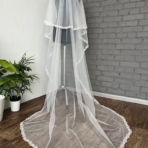 Veil wedding long veil embroidery bridal veil floor wedding veil lace veil chapel length soft tulle veil long veil comb veil with blusher
