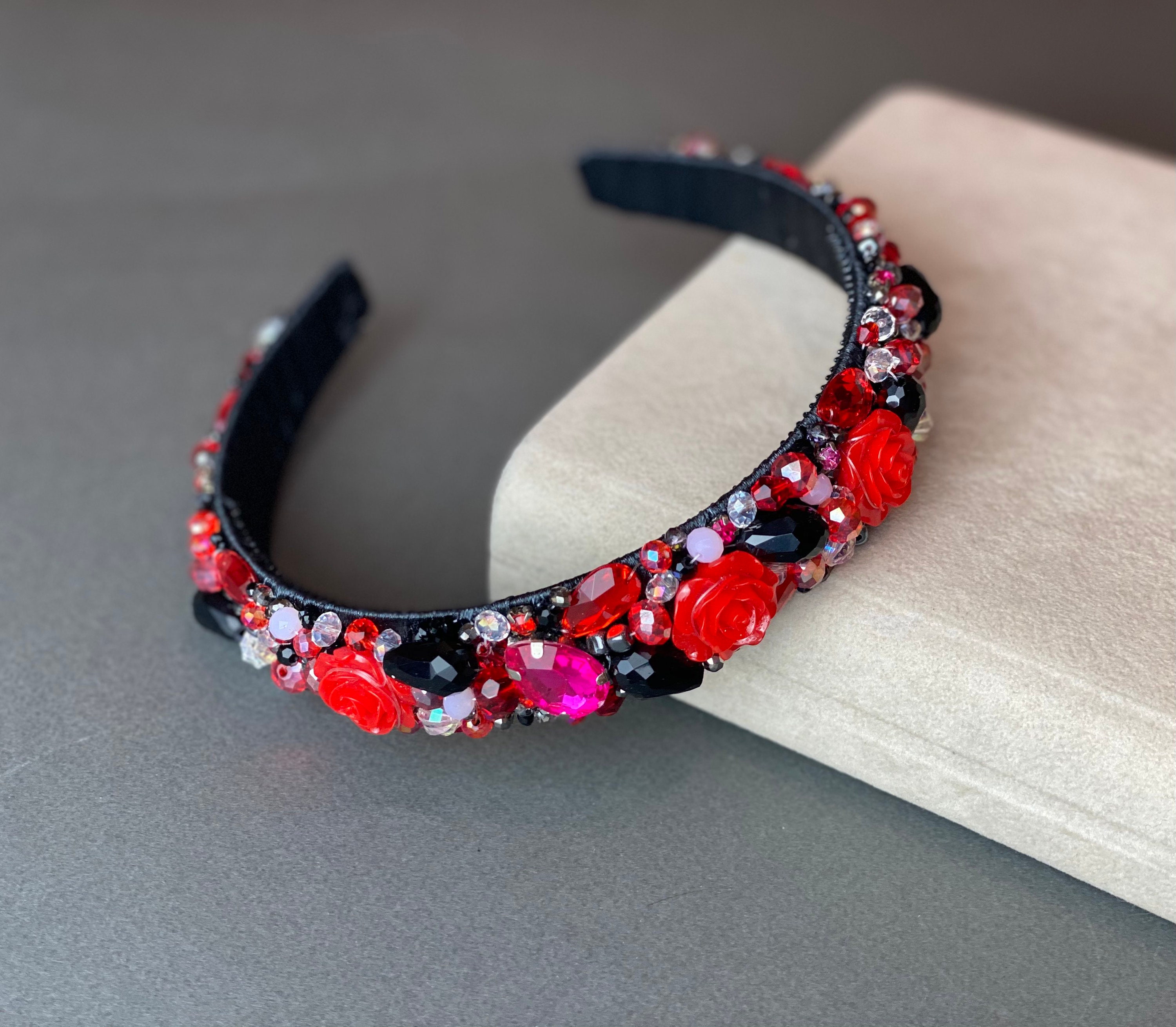 NWOT Red Beaded Bling Headband Amazon.com : Atoden Red Wide Top Knot Headband with Pearl  main image 3