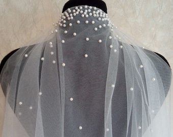 Wedding veil cathedral veil pearls bridal veil long pearl veil wedding bridal chapel length veil floor veil comb 2tier veil fingertip lenght