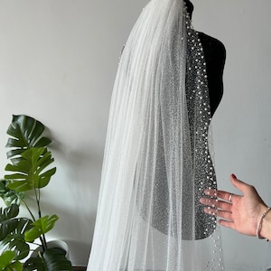 Glitter veil wedding veil pearl veil wedding cathedral veil glitter bridal veil sparkle veil pearls fingertip veil beaded veil chapel length