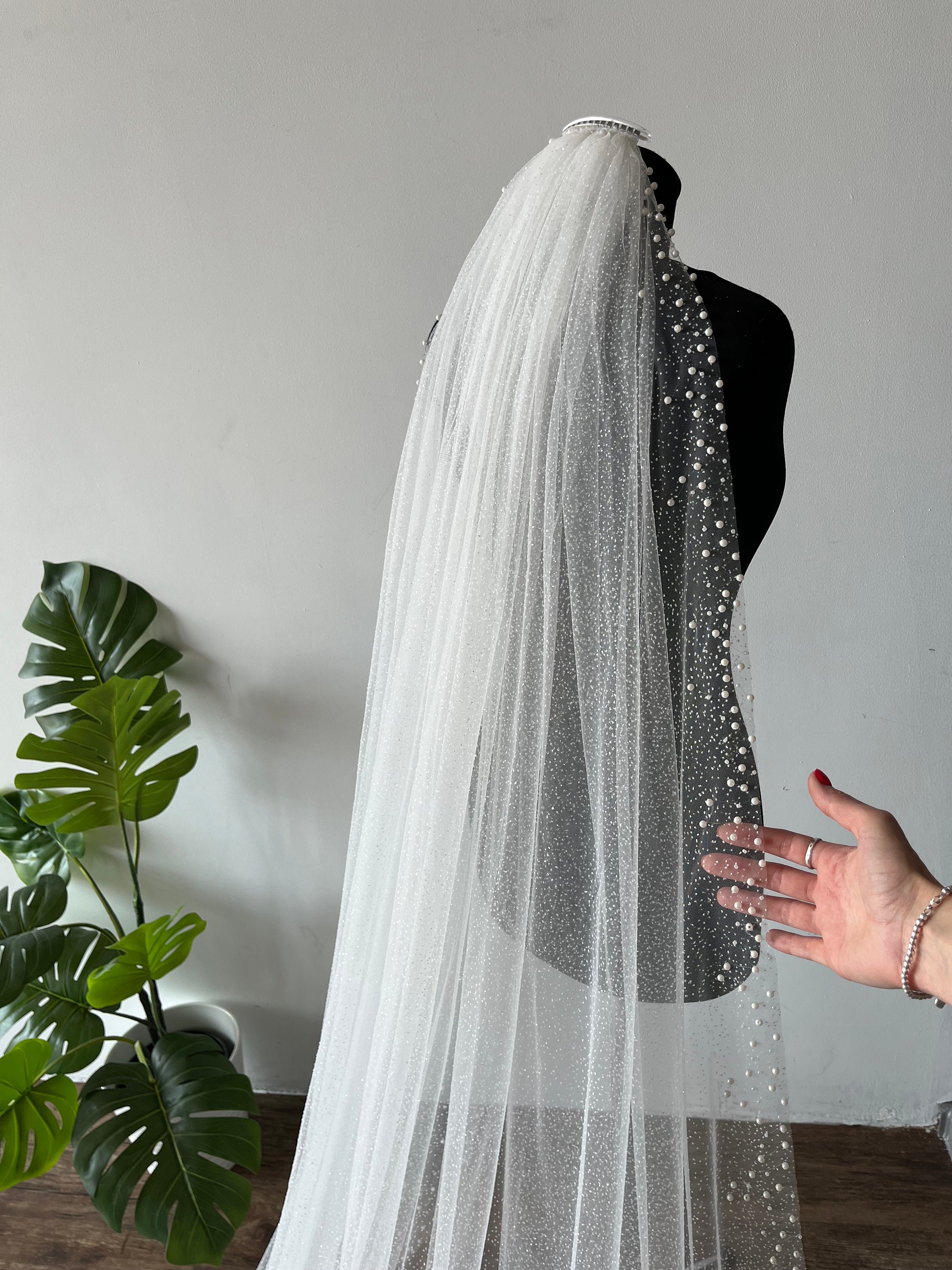 Glitter Veil Wedding Veil Pearl Veil Wedding Cathedral Veil  display picture 2