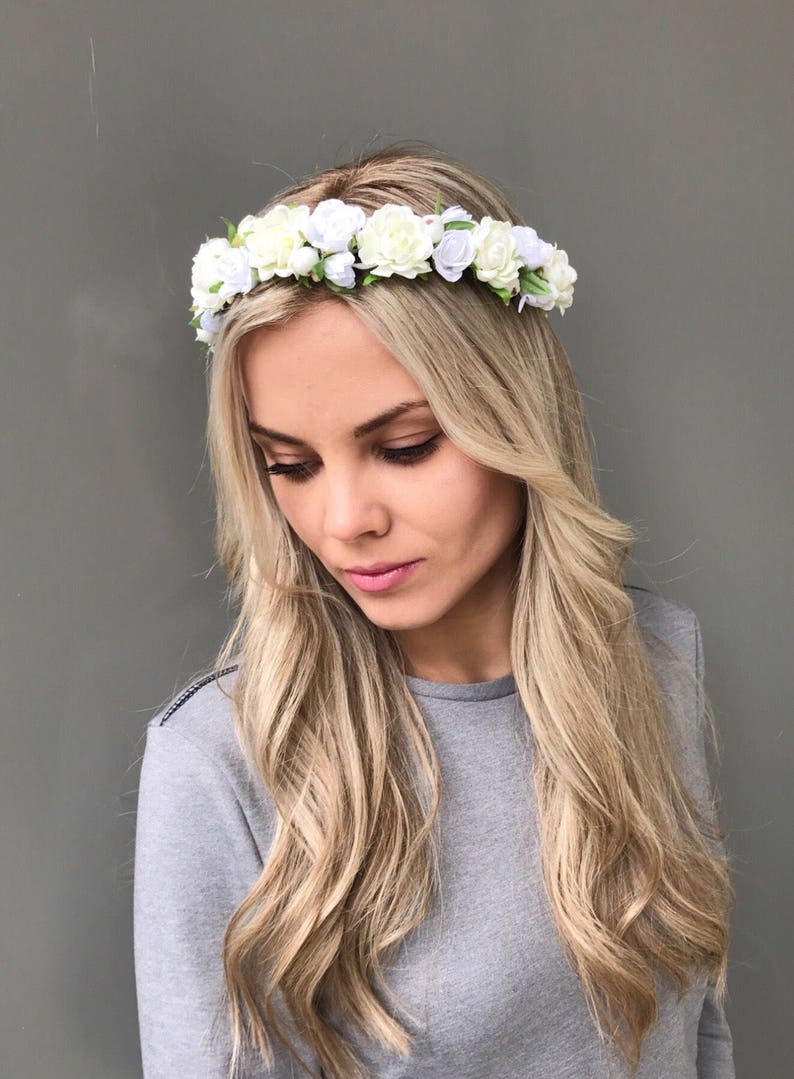 White flower crown Bridal hair wreath Wedding halo Flower Etsy
