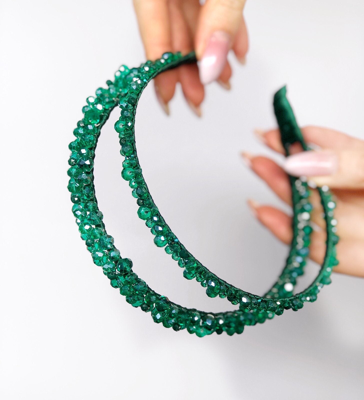 Emerald Headband Bridal Headpiece Green Tiara Beaded 