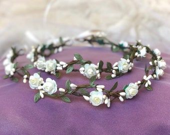 Handgefertigte Blumenkrone Aus Kunstblumen – Haarband Für Hochzeit, Festival, Cosplay, Weiß, Floraler Kopfschmuck