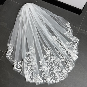 Wedding veil floor veil embroidery short veil fingertip veil wedding leaf bridal veil leaves veil cathedral veil chapel long veil lace