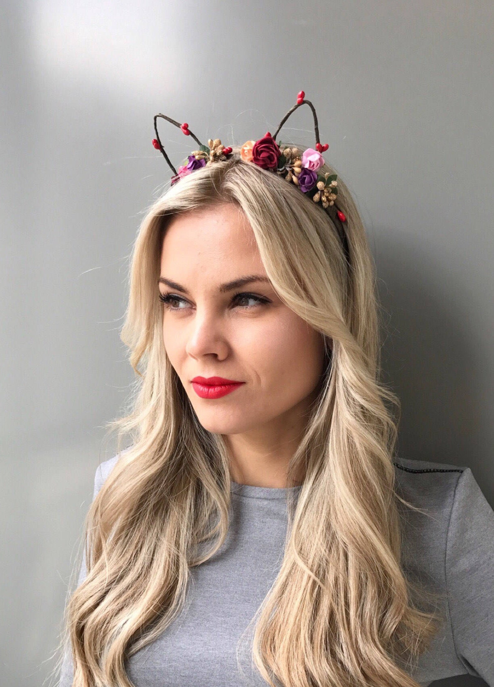 Cat Ears Crown Floral Cat Ear Headband Kitty Ears Flowers Cat Etsy