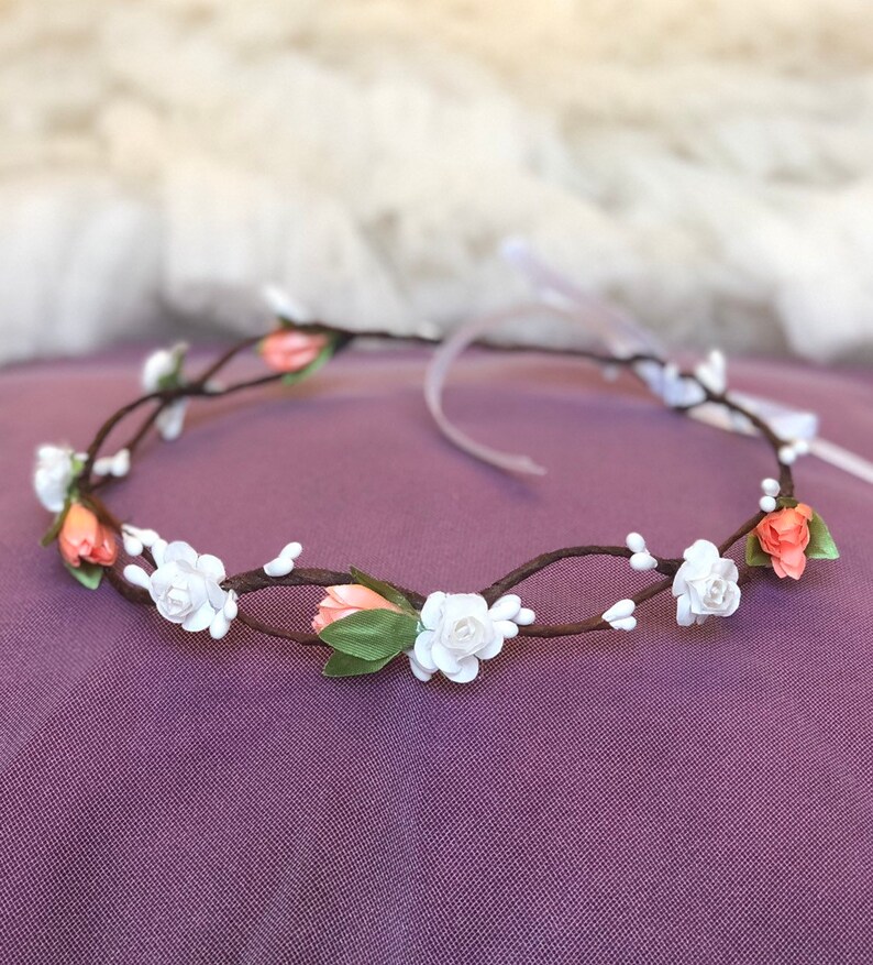 Peach white flower crown wedding hair piece baby crown flower girl crown bridal flower crown adult bridesmaid crown bridal floral headpiece
