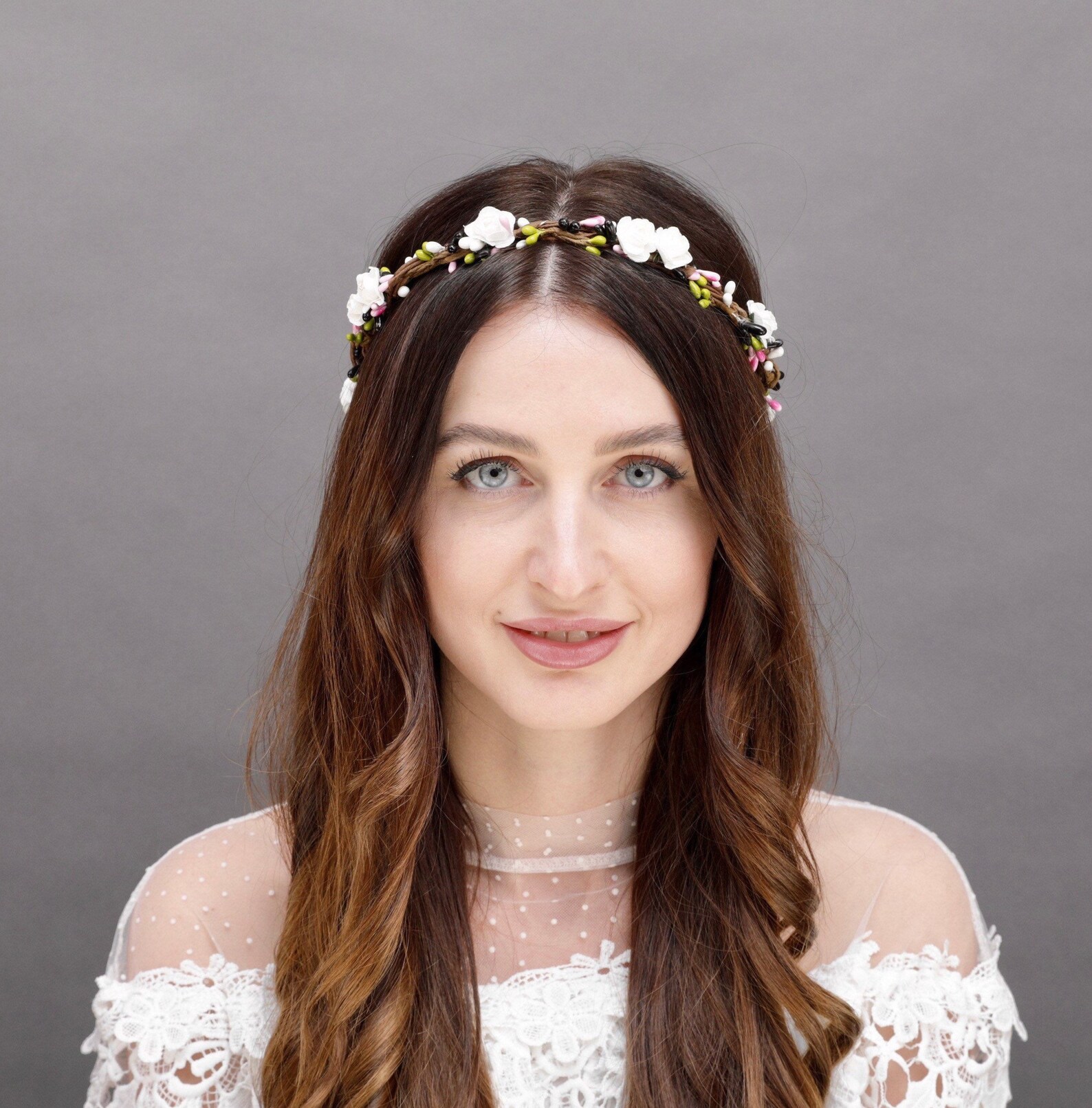 White Flower Crown Wedding Headpiece Flower Girl Crown Bridal Etsy