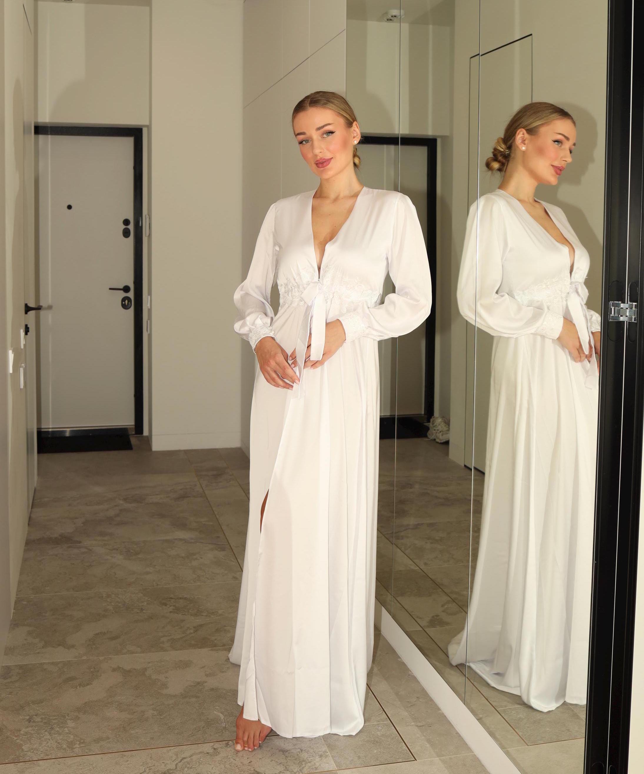 Silk Bridal Robe With Train Long Wedding Robes With Lace Cuffs - Etsy