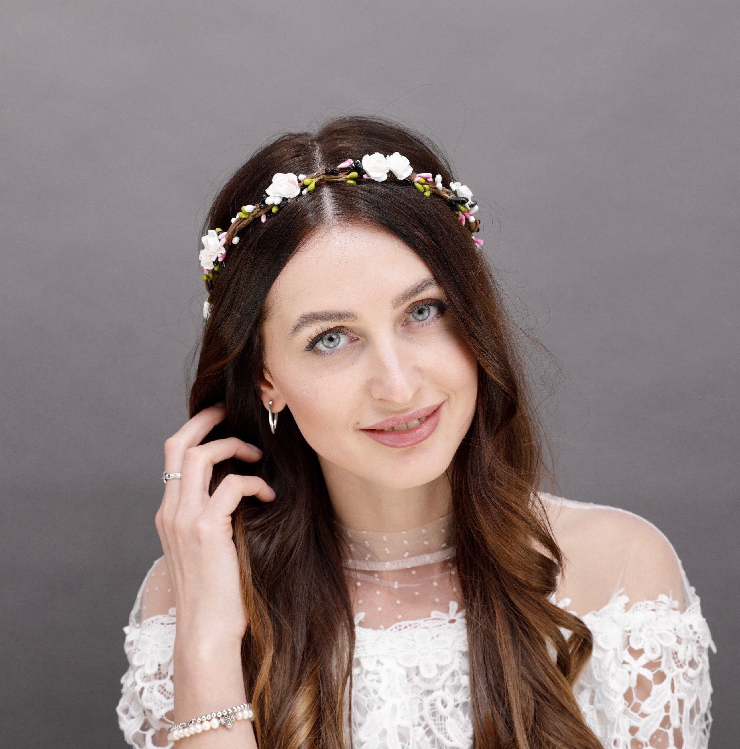 White flower crown wedding headpiece flower girl crown bridal Etsy