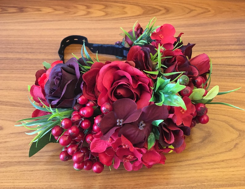 Red flower crown wedding floral headband bridal flower headband wedding flower crown adult flower headpiece girl crown bridal head pieces