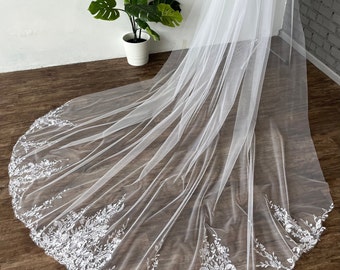 Lace veil cathedral veil lace wedding veil leaf chapel veil lace bridal veil 1 tier veil short length veil comb fingertip veil custom boho