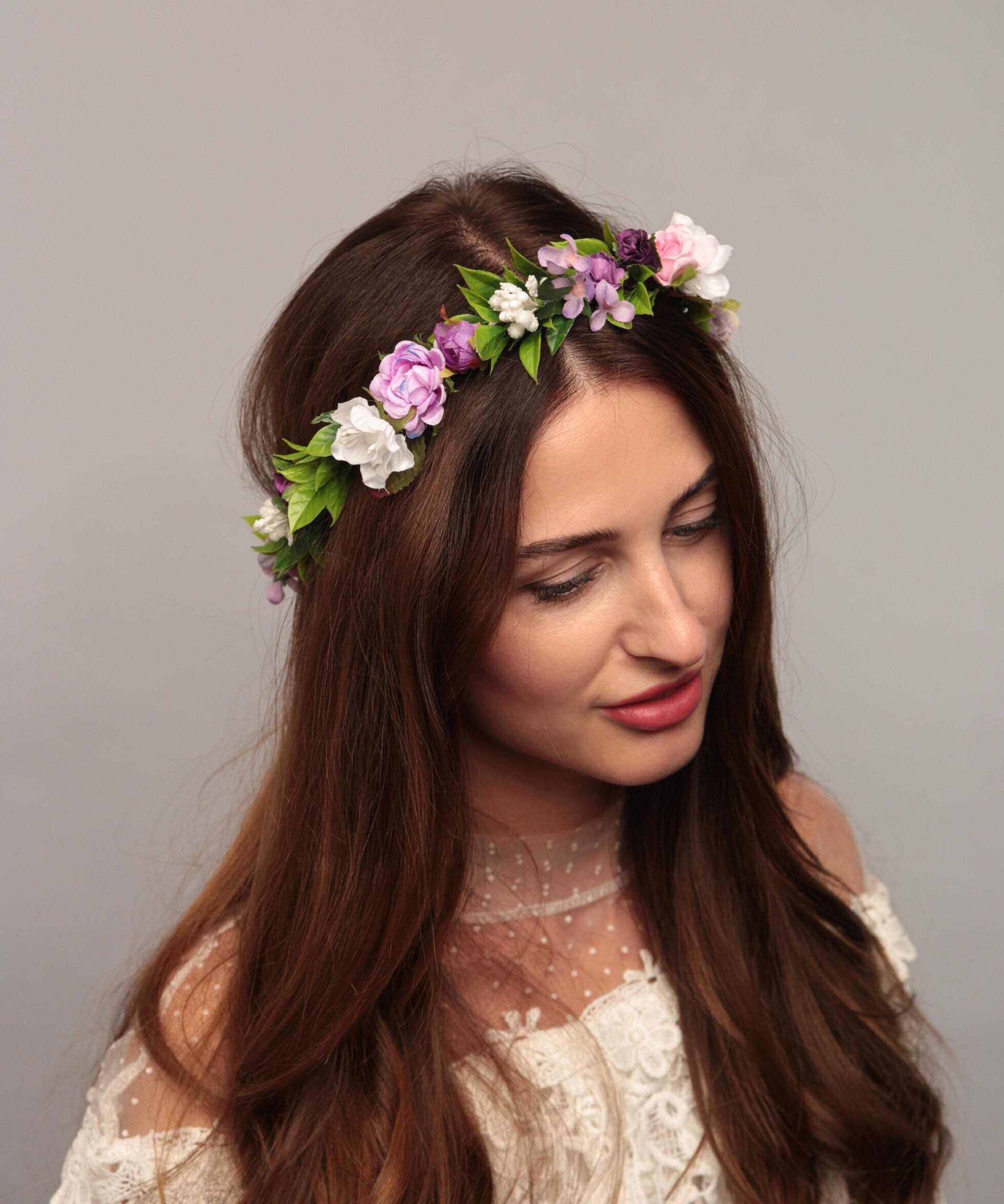 White Purple Flower Crown Wedding Flower Crown Bridal Flower Etsy