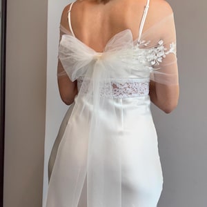 Wedding jacket wedding bolero bow shoulder cape bridal cape embroidered wedding shawl lace tulle cape wedding dress topper bridal bolero