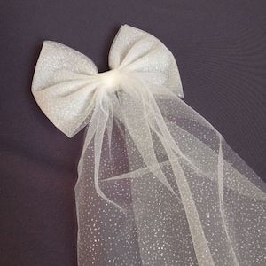 Bridal hair bow glitter ivory bow hair wedding hair bow bride hair bow clip bow barrette bow wedding bow for women bows for girls white bow