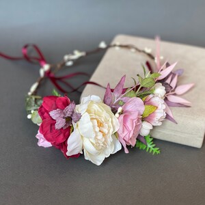 Coroa de flores blush coroa floral de casamento coroa de flores adultas coroa de flores faixa de cabeça coroa de folhas faixa de cabeça de casamento coroa de outono da floresta