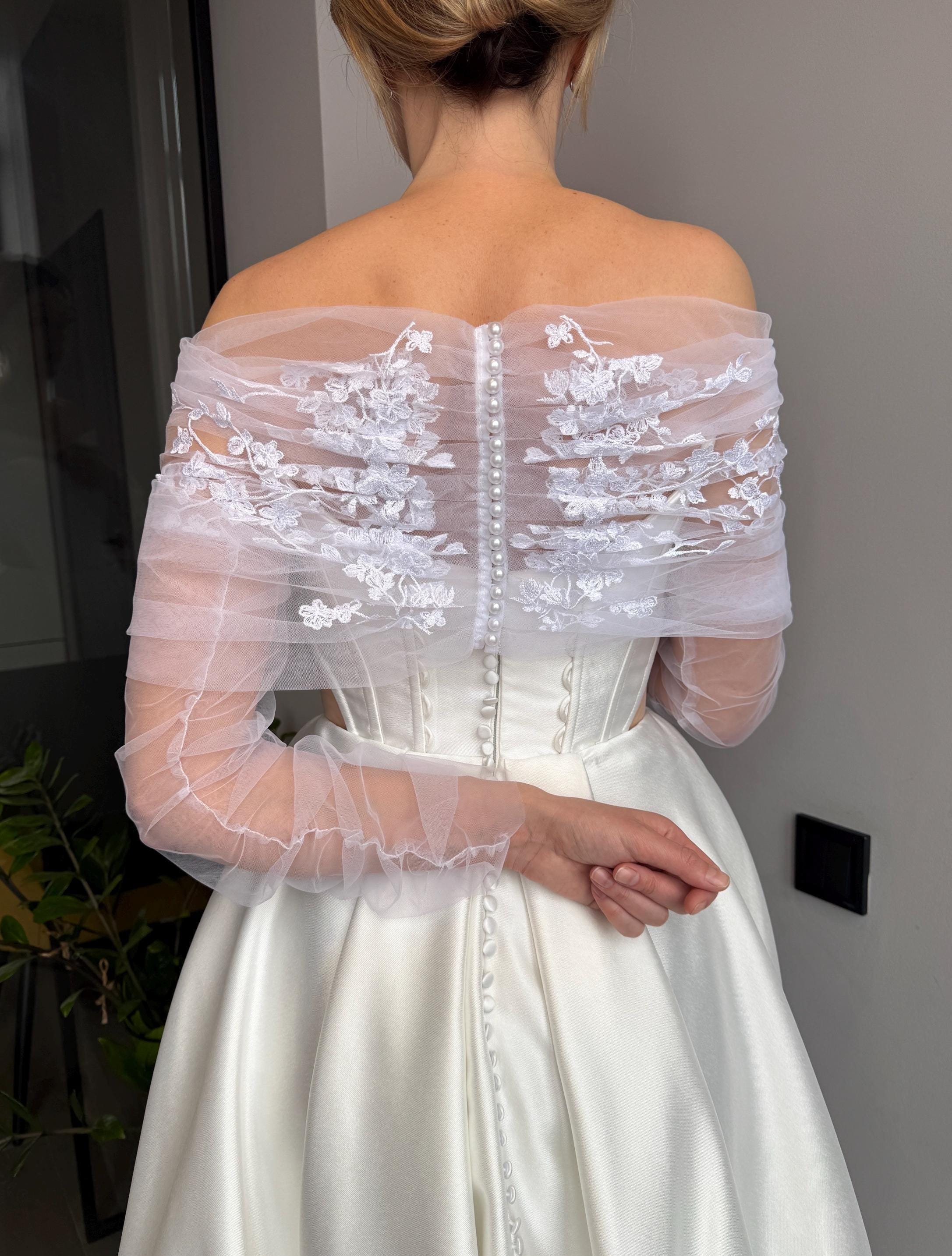 wedding bolero lace bridal topper tulle jacket with sleeves embroidery tulle wraps bolero and gloves set wedding shawl wedding dress topper