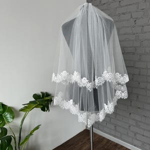 Hochzeitsschleier Spitze zweireihig Hochzeitsschleier Hochzeitsschleier kurzer Hochzeitsschleier Fingerspitzenschleier kurzer Hochzeitsschleier