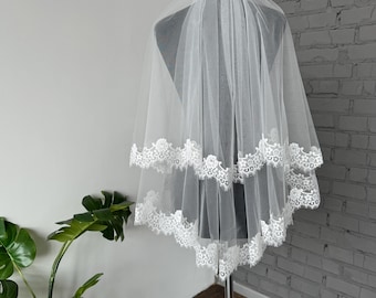 Wedding veil lace two tier veil wedding lace edge cathedral veil blusher lace veil chapel veil fingertip veil long veil bridal veil short