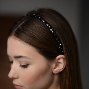 Black headband bridal headpiece tiara beaded headband for women baroque headband crystal head piece bridesmaid hair piece wedding hair band