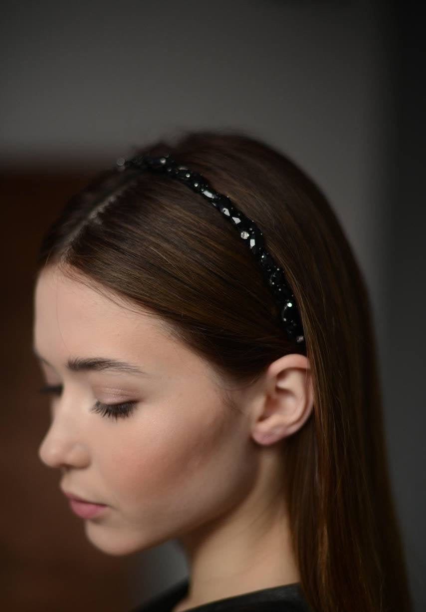 Black Headband Bridal Headpiece Tiara Beaded Headband for Women