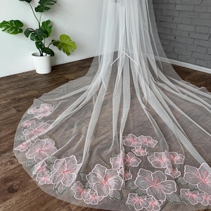 Veil flower veil wedding veil 3D flowers blush veil cathedral veil bridal long veils floral veil bride veil pink wedding flower veil chapel