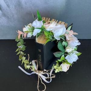Flower crown wedding floral headband adult white wedding flower headpiece flower hair accessories for women bridal flower crown floral halo