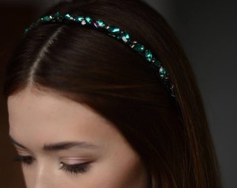 Emerald jewelled headbands for women embellished baroque headband beaded tiara for women dolce jeweled headband wedding hair accessories