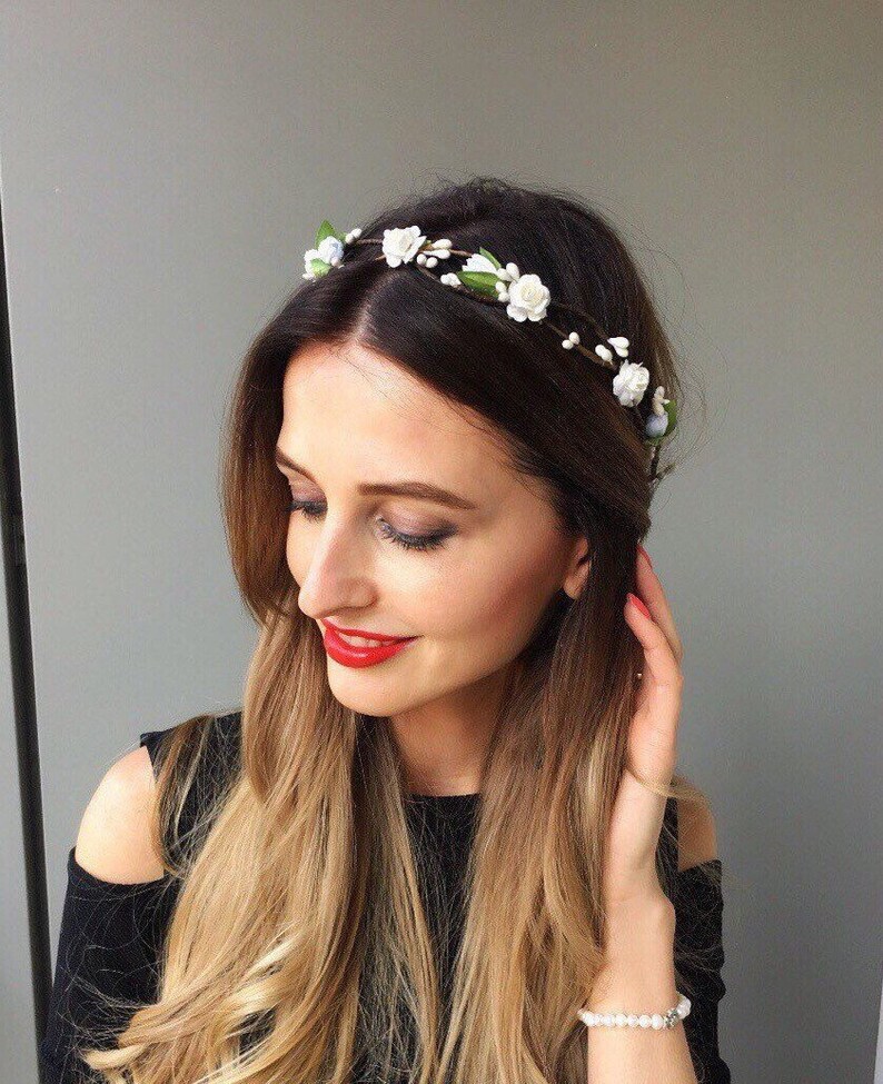 White Flower Crown Wedding Floral Crown Bridal Flower Crown Etsy