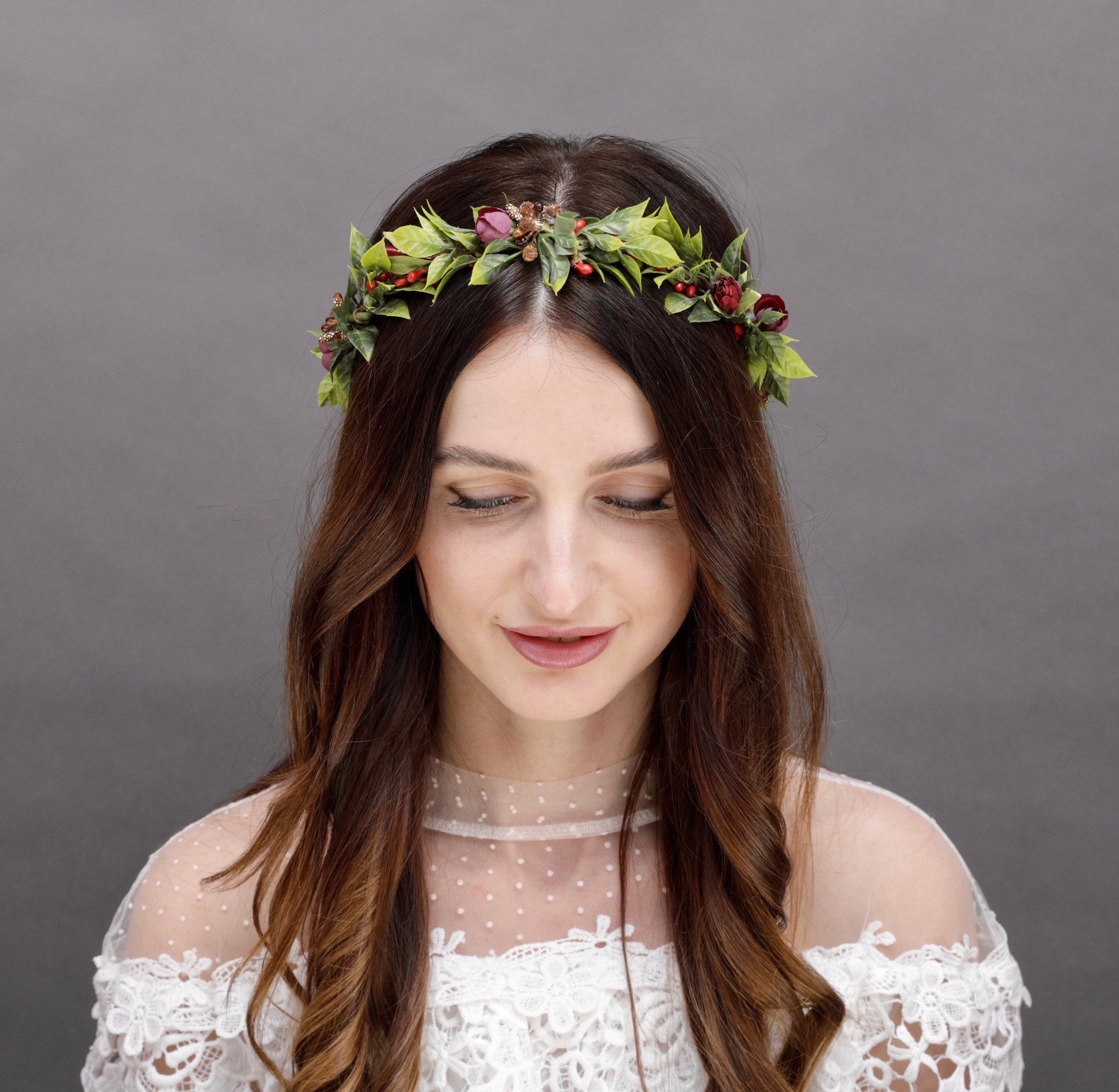 Green Flower Crown Wedding Flower Crown Flower Girl Crown Etsy