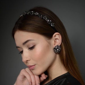 Gray beaded headband bridal headpiece jeweled headband dolce headband adult baroque crown crystal head piece wedding hair gothic headband