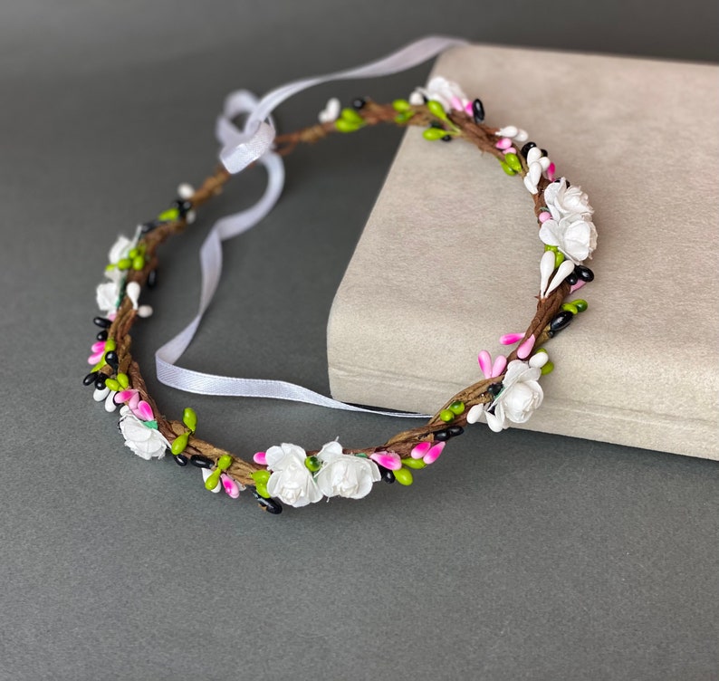 White Flower Crown Wedding Headpiece Flower Girl Crown Bridal Etsy