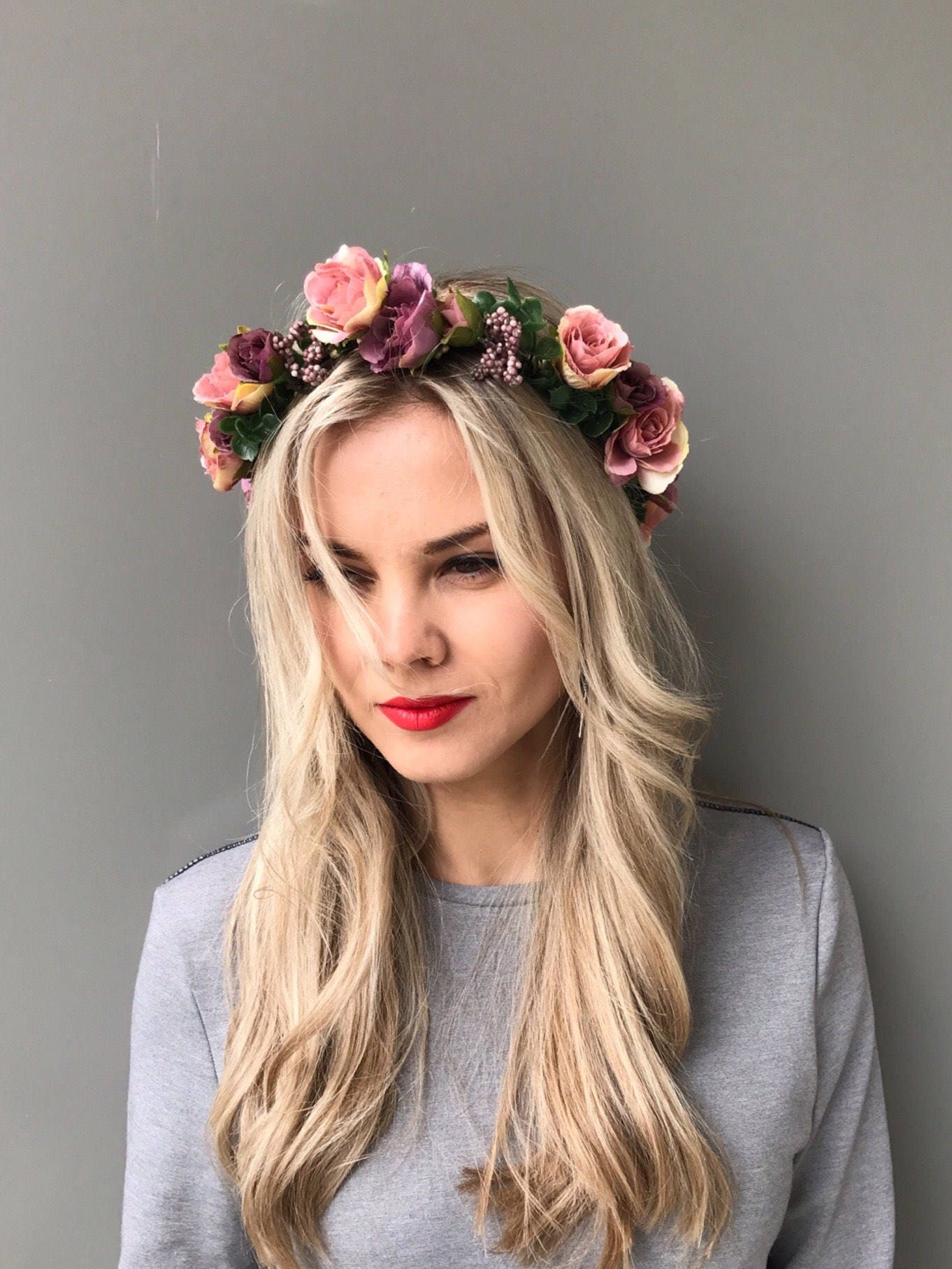 Purple Flower Crown Wedding Flower Crown Flower Headband Head Etsy