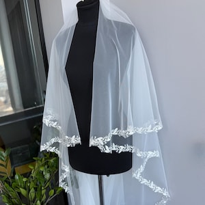 Veil wedding veil with embroidery bridal veil floor wedding veil lace veil leaves veil chapel length soft tulle veil with blusher veil ivory